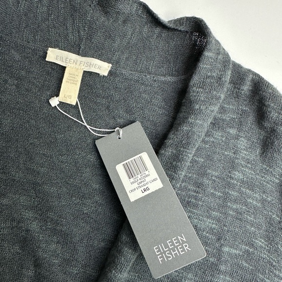 Eileen Fisher The System Organic Linen Blend Crop Open Front Cardigan NWT Large - Picture 12 of 13